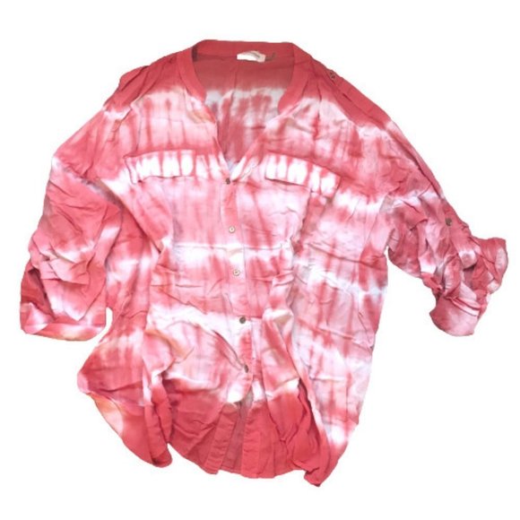 CK Calvin Klein Tie Dye Roll Tab Blouse - Picture 2 of 5